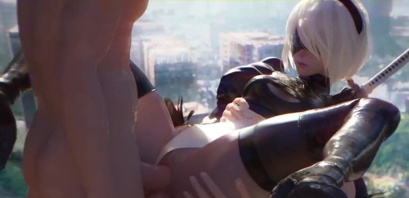 Трах обнаженной 2B с большими натуральными сиськами